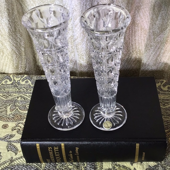Rare Regent genuine crystal antique vase pair pressed seamed bubbles collectible - Picture 2 of 8